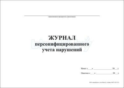 Журнал персонифицированного учета нарушений внутренняя часть