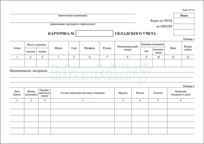 Карточка складского учета форма М-12п внутренняя часть