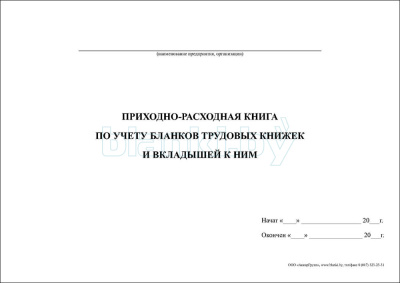 Приходно-расходная книга по учету бланков трудовых книжек и вкладышей к ним внутренняя часть